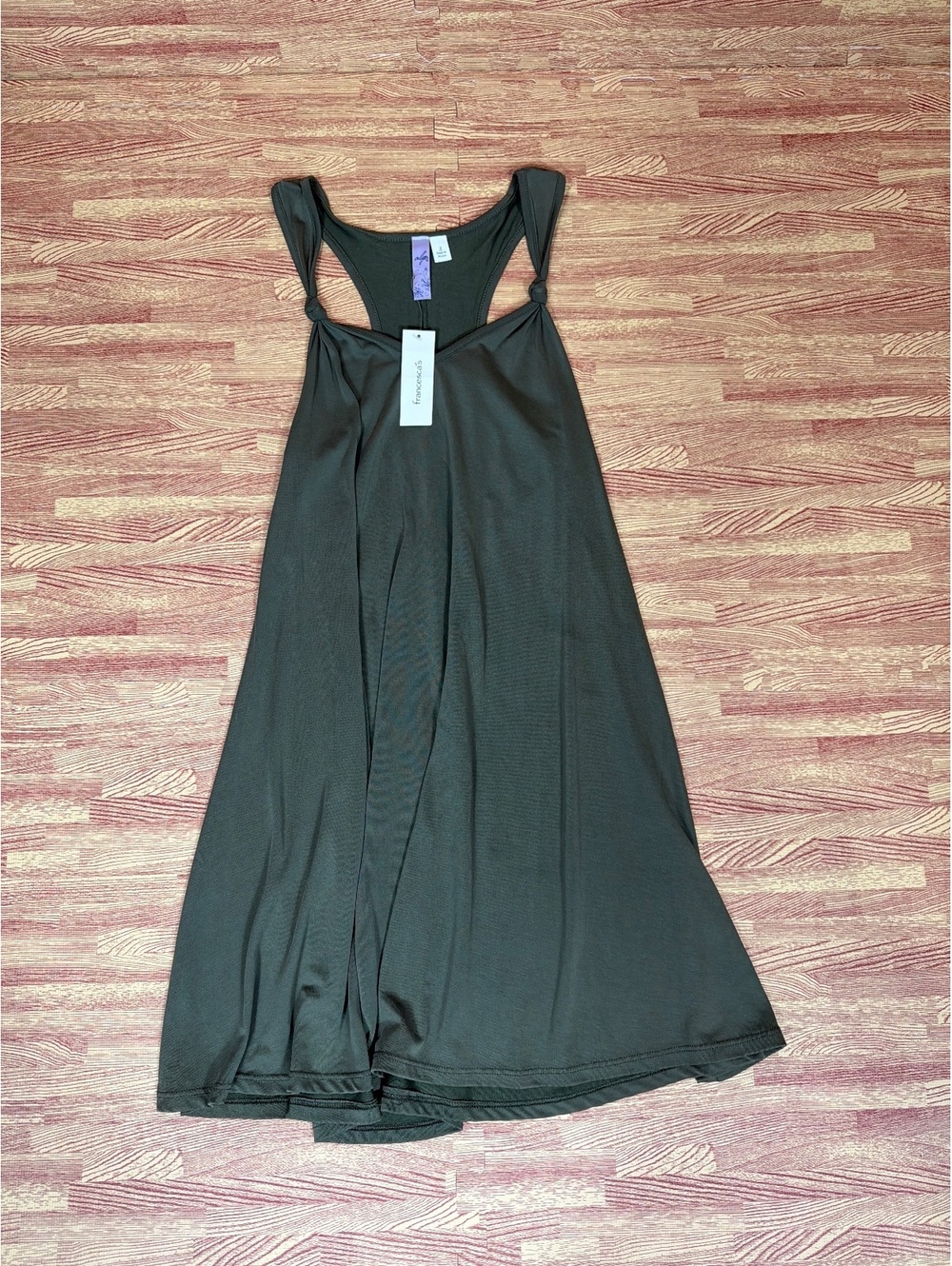 Alya Francesca’s Dress Womens Small Olive Green Knot Strap Swing Sleeveless NWT